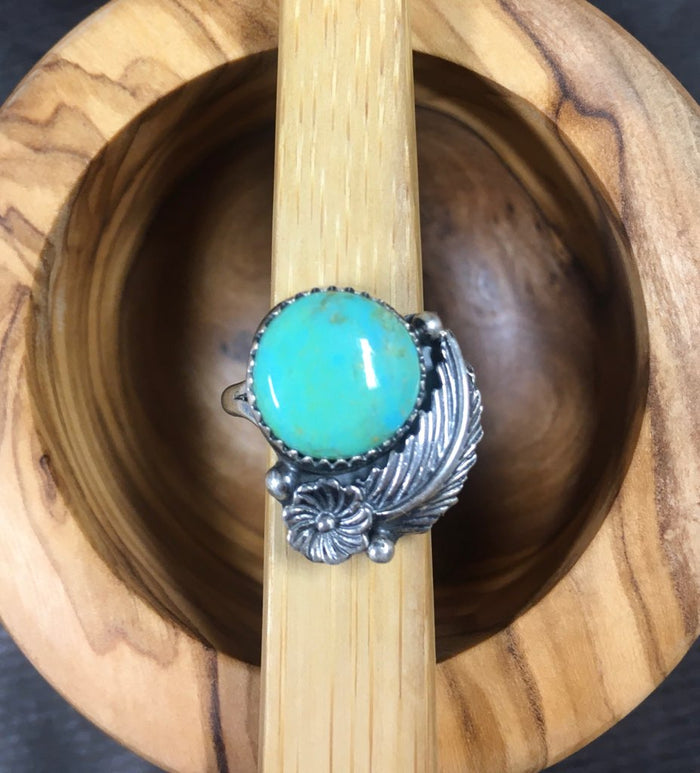 Geniune Turquoise Floral Feather Rings