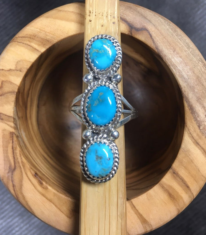 Genuine Turquoise 3 stone ring