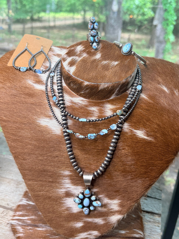 Golden Hill Turquoise & Sterling Silver Pearl Necklace – 16" + Extender