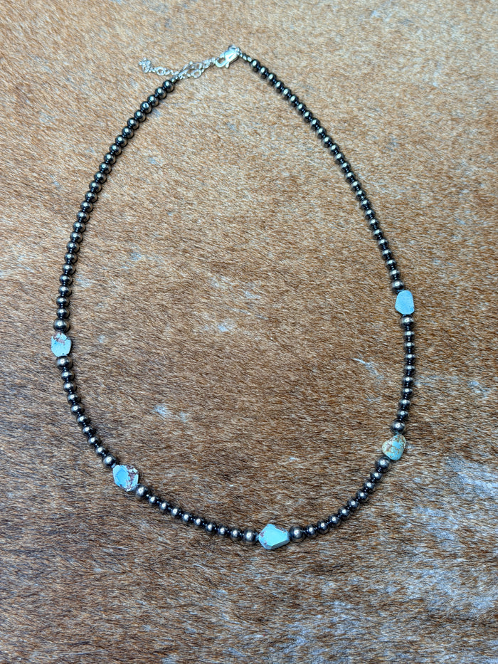 Golden Hill Turquoise & Sterling Silver Pearl Necklace – 16" + Extender