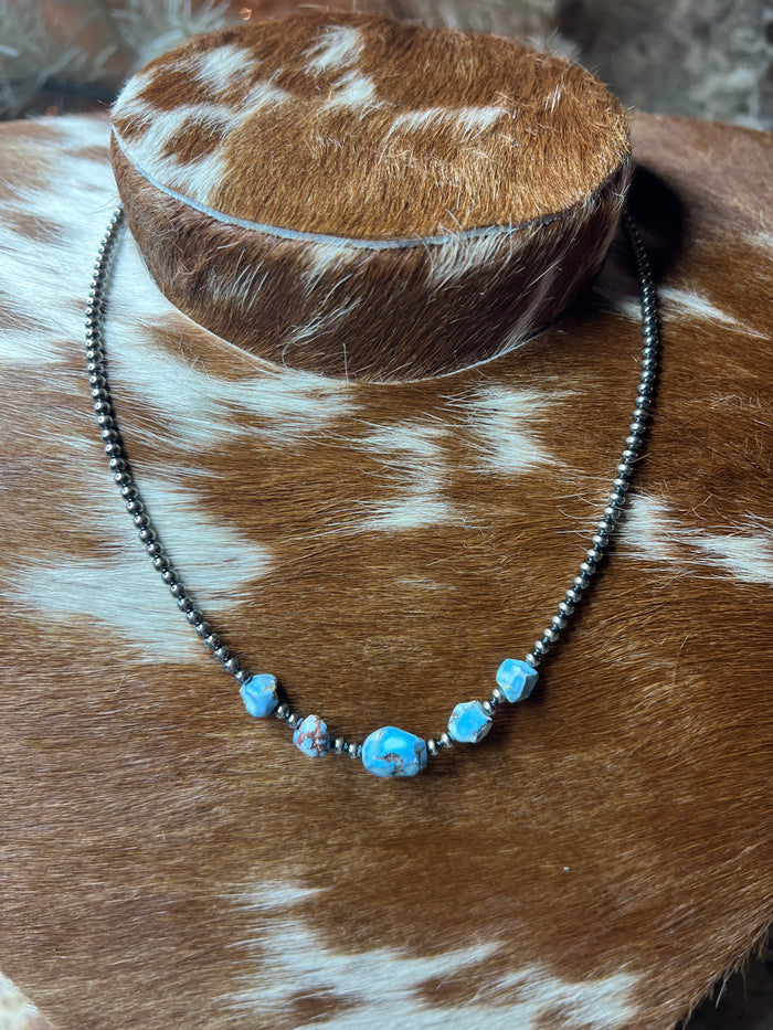 Golden Hills Turquoise & Sterling Silver Pearl Necklace – 16 Inch