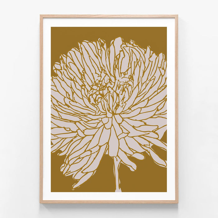 Golden Peony oak framed print