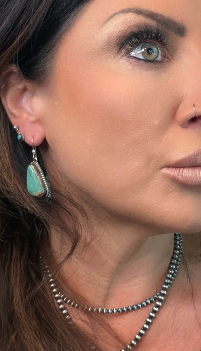 Gorgeous Native Made Green Turquoise Stone Earrings by Irene Kee