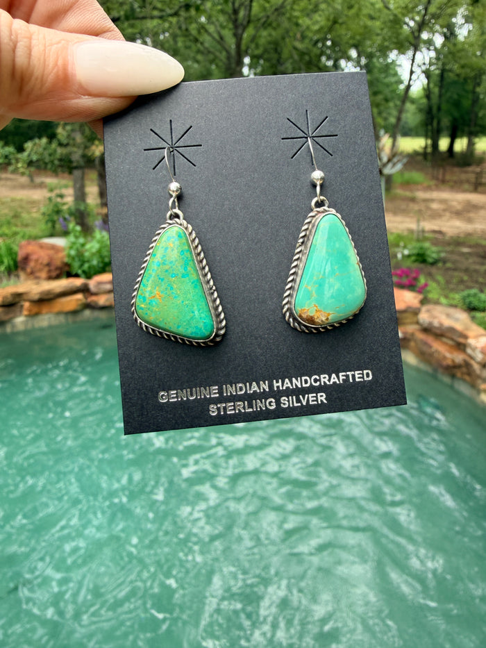 Gorgeous Native Made Green Turquoise Stone Earrings by Irene Kee