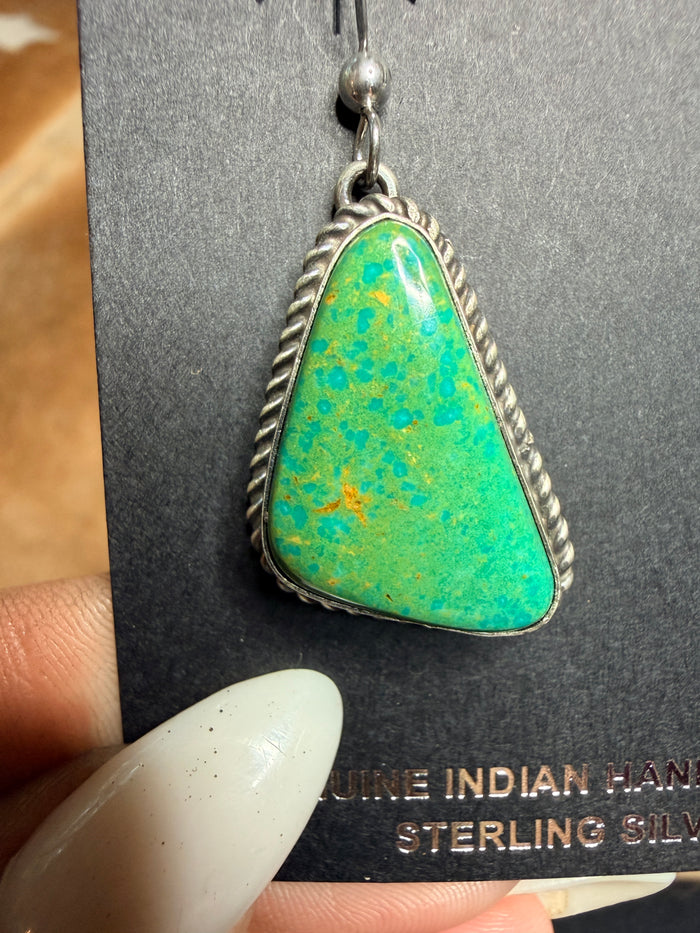 Gorgeous Native Made Green Turquoise Stone Earrings by Irene Kee
