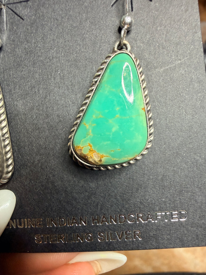Gorgeous Native Made Green Turquoise Stone Earrings by Irene Kee