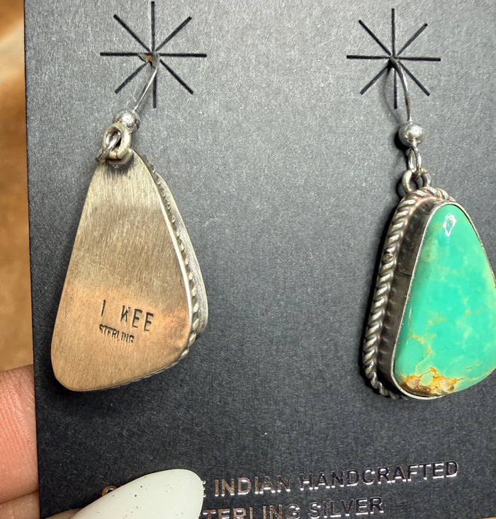 Gorgeous Native Made Green Turquoise Stone Earrings by Irene Kee