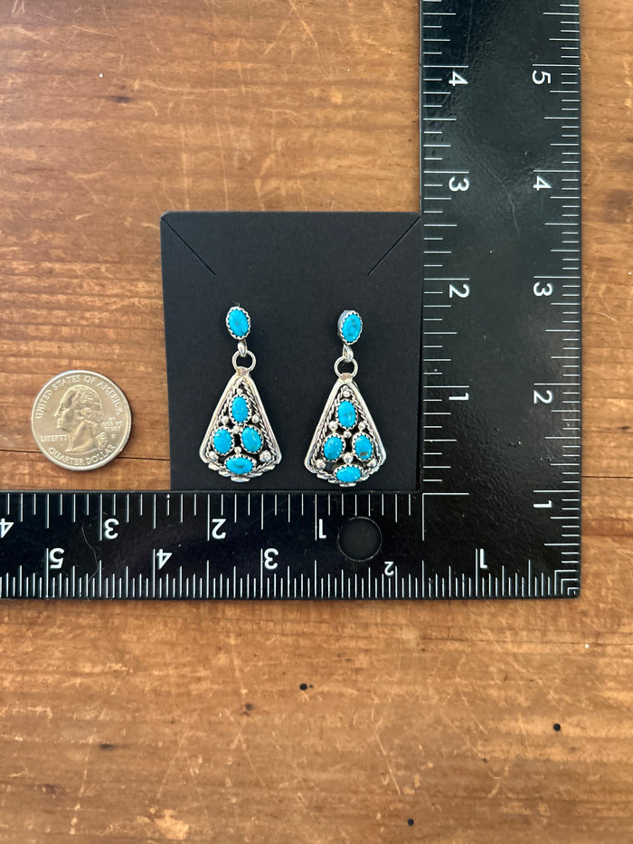 Gorgeous Native Made Post Drop Kingman Turquoise Earrings by Navajo Artist Melvin Chee