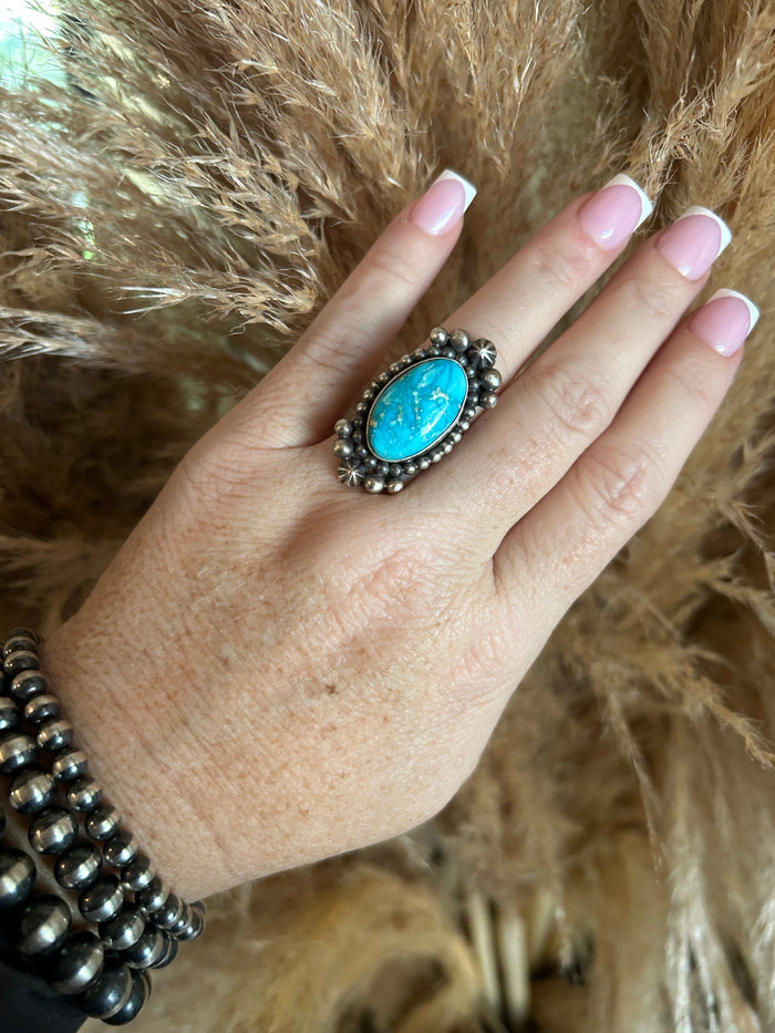 Gorgeous White Water Turquoise Ring by Yellowhorse size 6.5