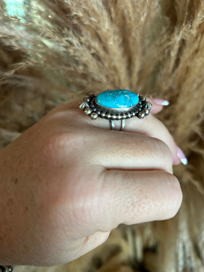 Gorgeous White Water Turquoise Ring by Yellowhorse size 6.5