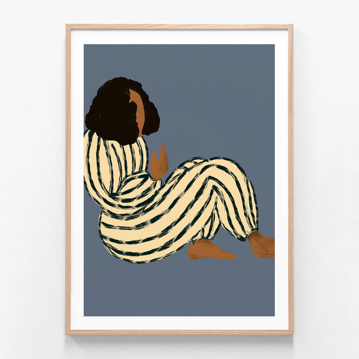 Green Stripe Pyjamas oak framed print