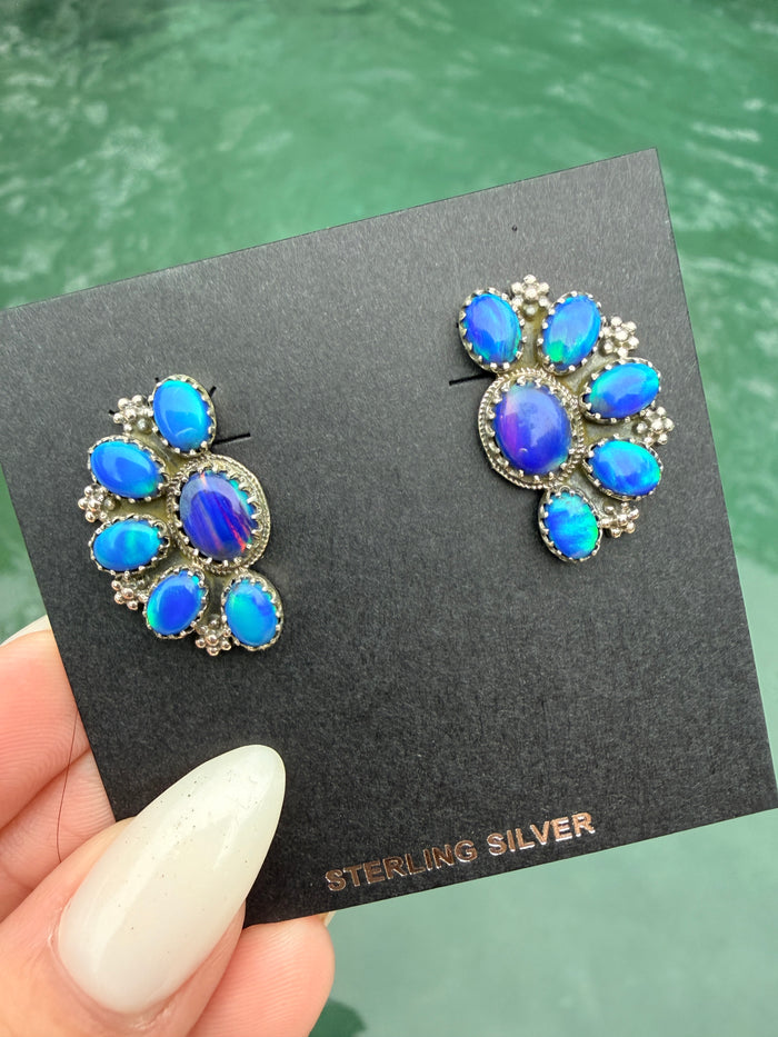 Half Cluster and Sterling Silver Post Earrings