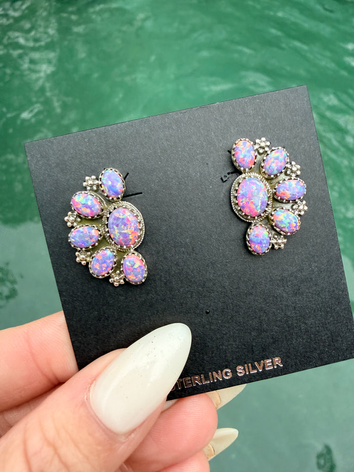 Half Cluster and Sterling Silver Post Earrings