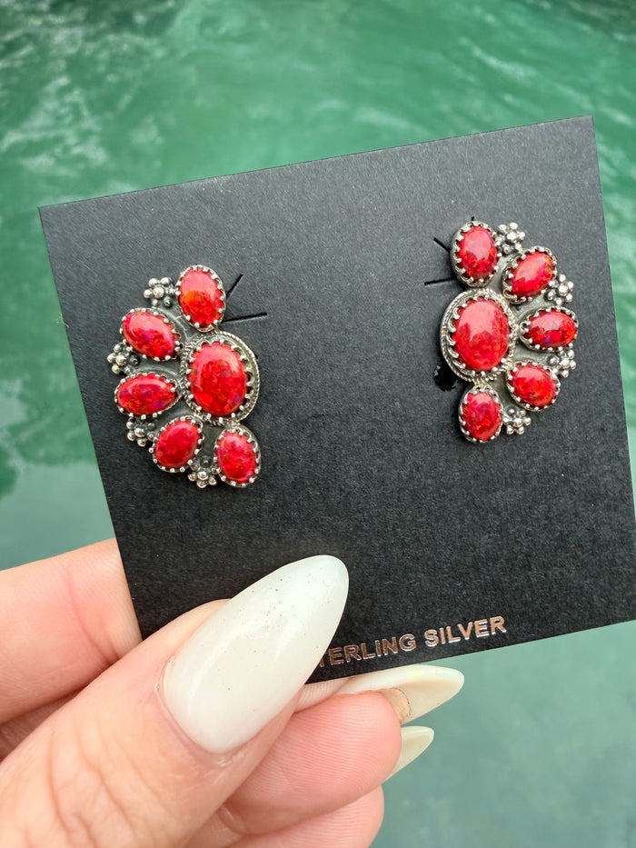 Half Cluster and Sterling Silver Post Earrings