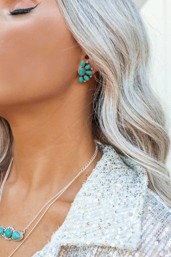 Half Cluster and Sterling Silver Post Earrings