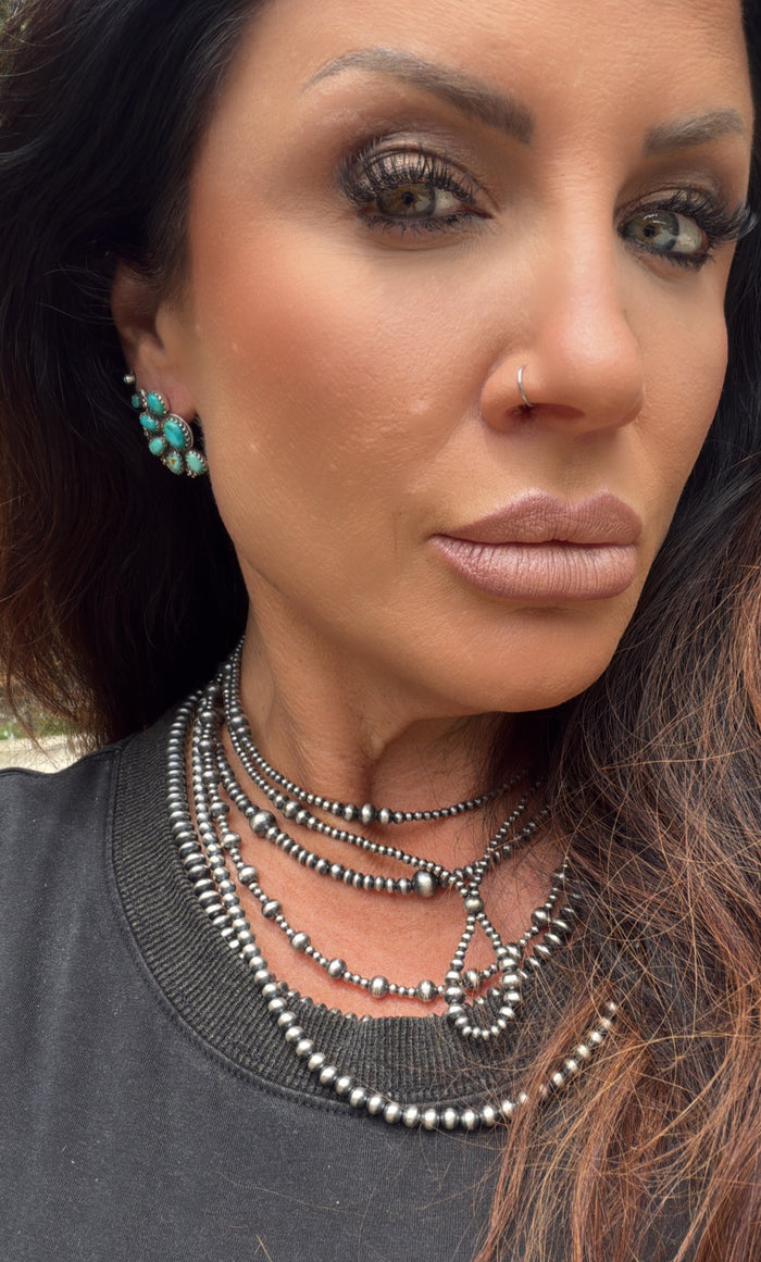 Half Cluster Turquoise and Sterling Silver Studs