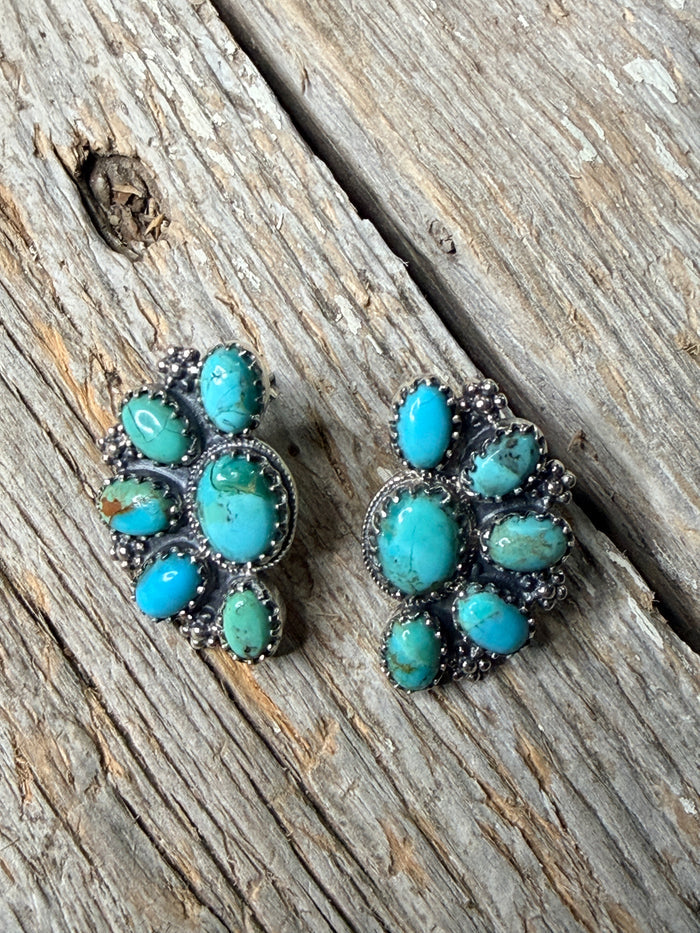 Half Cluster Turquoise and Sterling Silver Studs