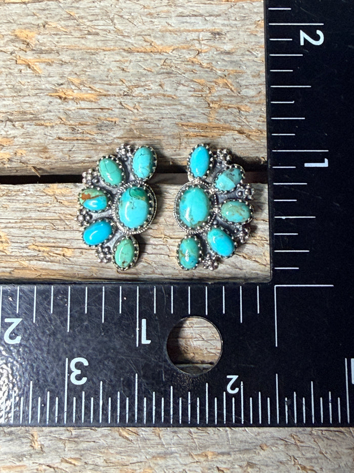 Half Cluster Turquoise and Sterling Silver Studs
