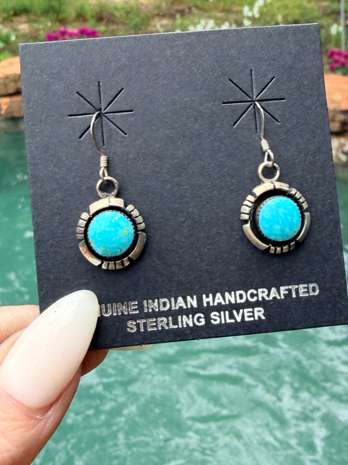HANDCRAFTED TURQUOISE AND STERLING SILVER DANGLE EARRINGS