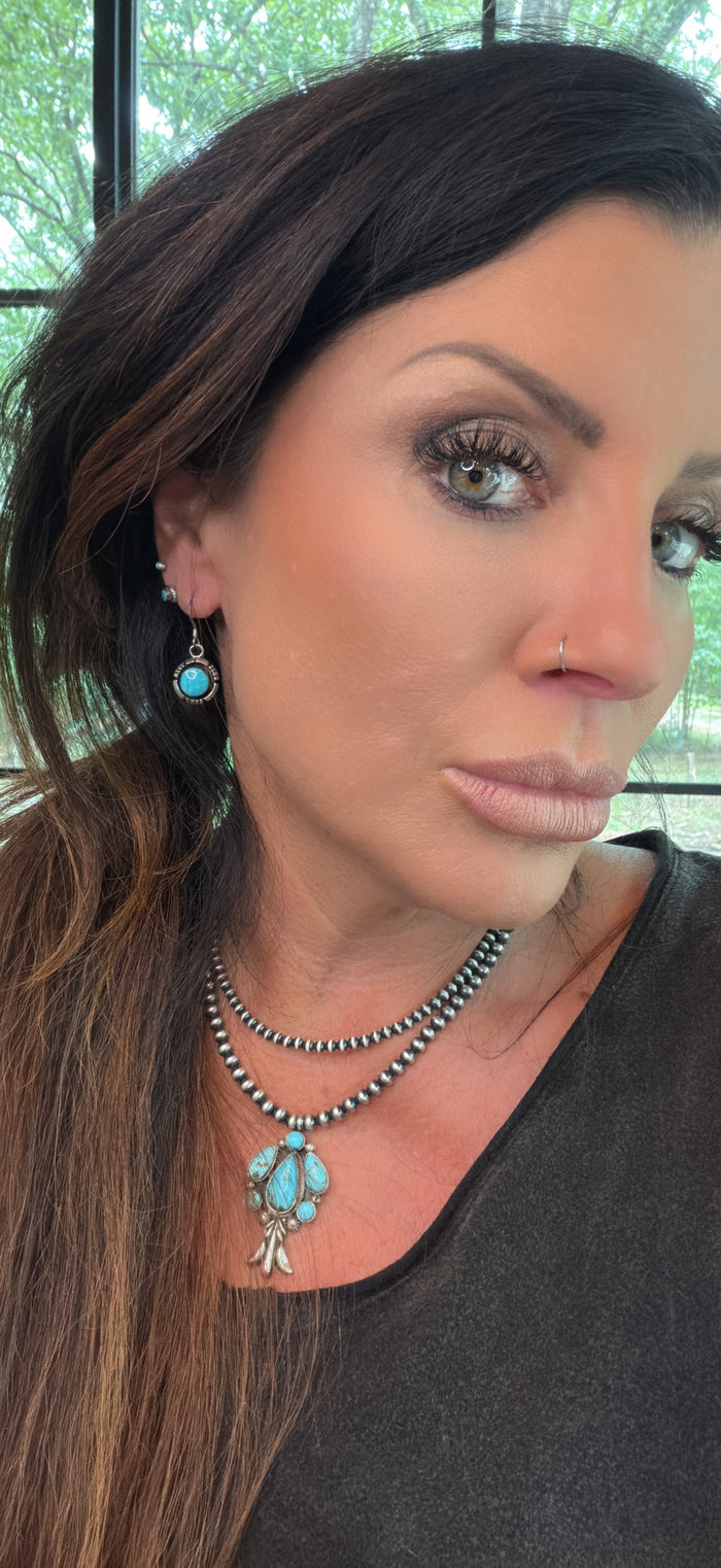 HANDCRAFTED TURQUOISE AND STERLING SILVER DANGLE EARRINGS