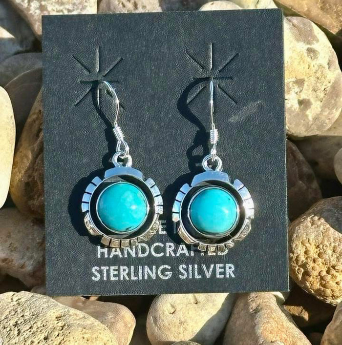 HANDCRAFTED TURQUOISE AND STERLING SILVER DANGLE EARRINGS