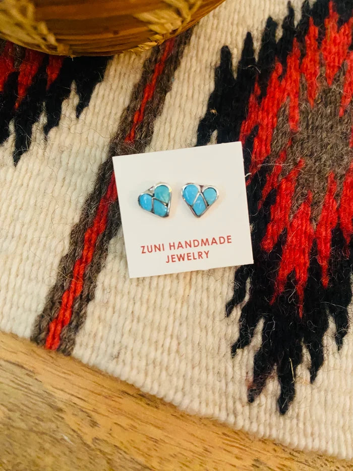 Handcrafted Zuni Turquoise Heart Studs