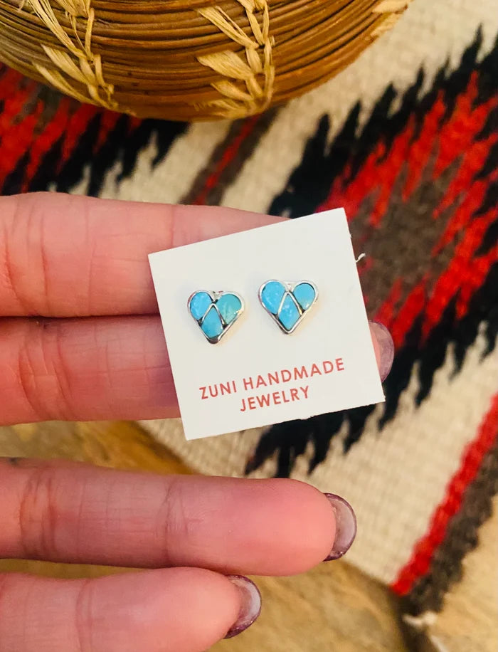 Handcrafted Zuni Turquoise Heart Studs