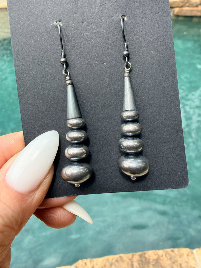Handmade Graduated Silver Pearl Rondelle Dangle Earrings