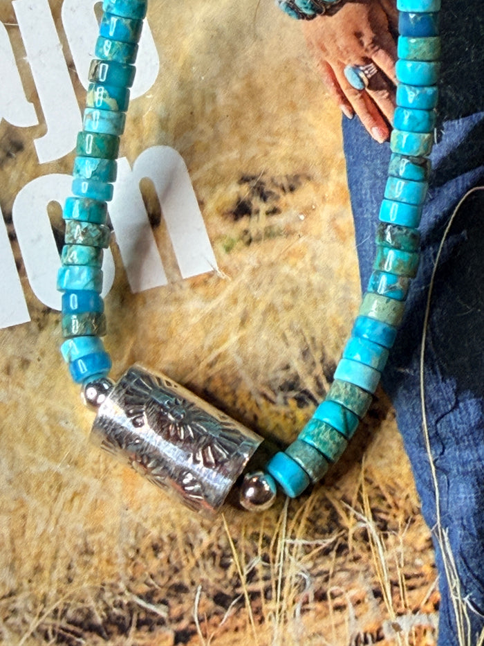 Handmade Kingman and 12mm Barrel Necklace 16”
