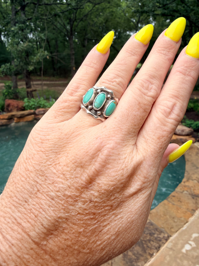Handmade Native American Kingman Turquoise Sterling Silver Ring Size 6.5