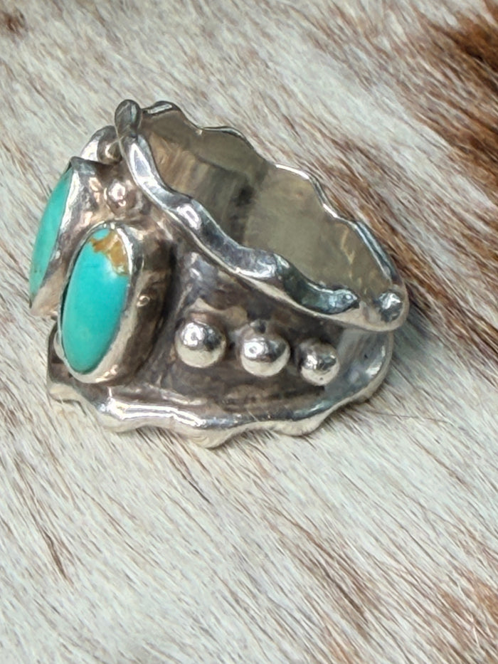 Handmade Native American Kingman Turquoise Sterling Silver Ring Size 6.5