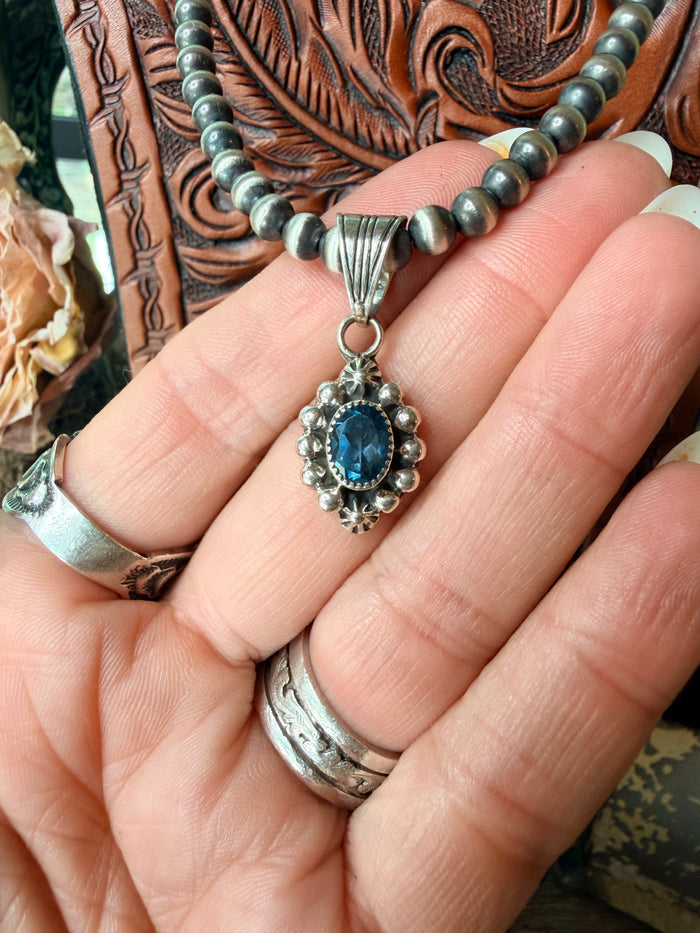 Handmade Native American Pendant by Navajo Artist Mike Smith, Topaz