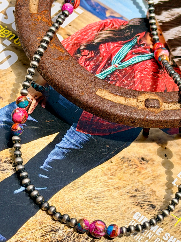 Handmade Pink Dream & Sterling Silver Beaded Necklace. Measuring 18 inches long w/ 2 inch extender