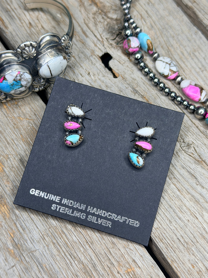 HANDMADE STERLING SILVER COTTON CANDY POST STUDS EARRINGS