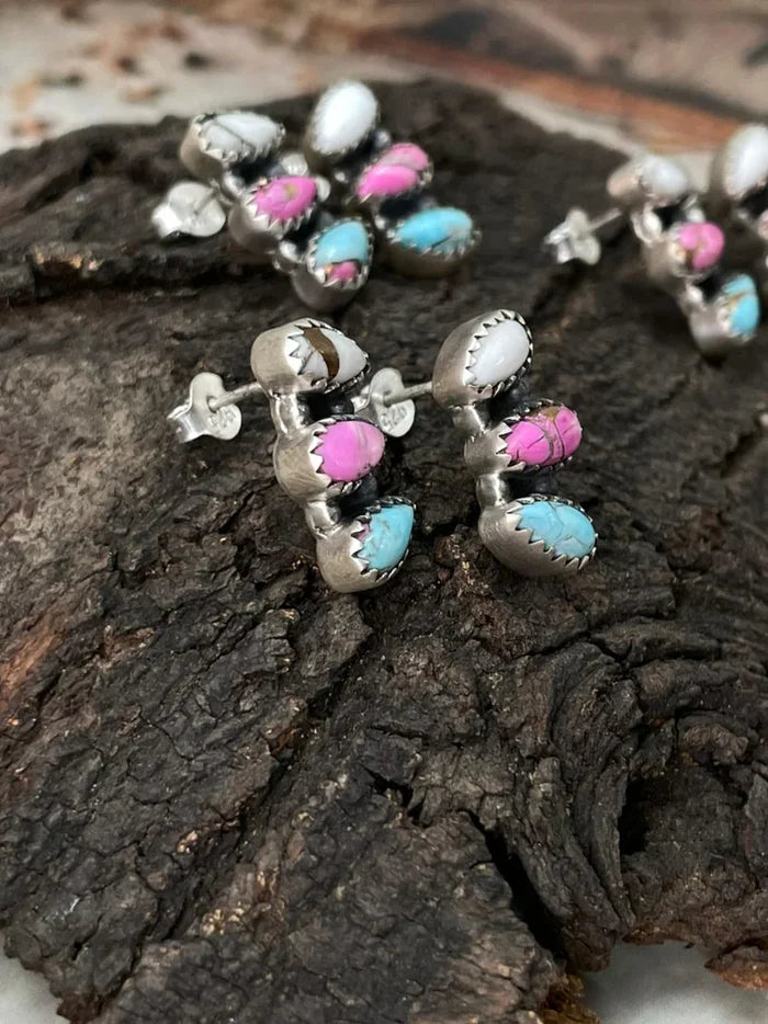 HANDMADE STERLING SILVER COTTON CANDY POST STUDS EARRINGS