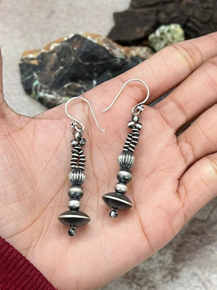 HANDMADE STERLING SILVER HOOK BEADED EARRINGS
