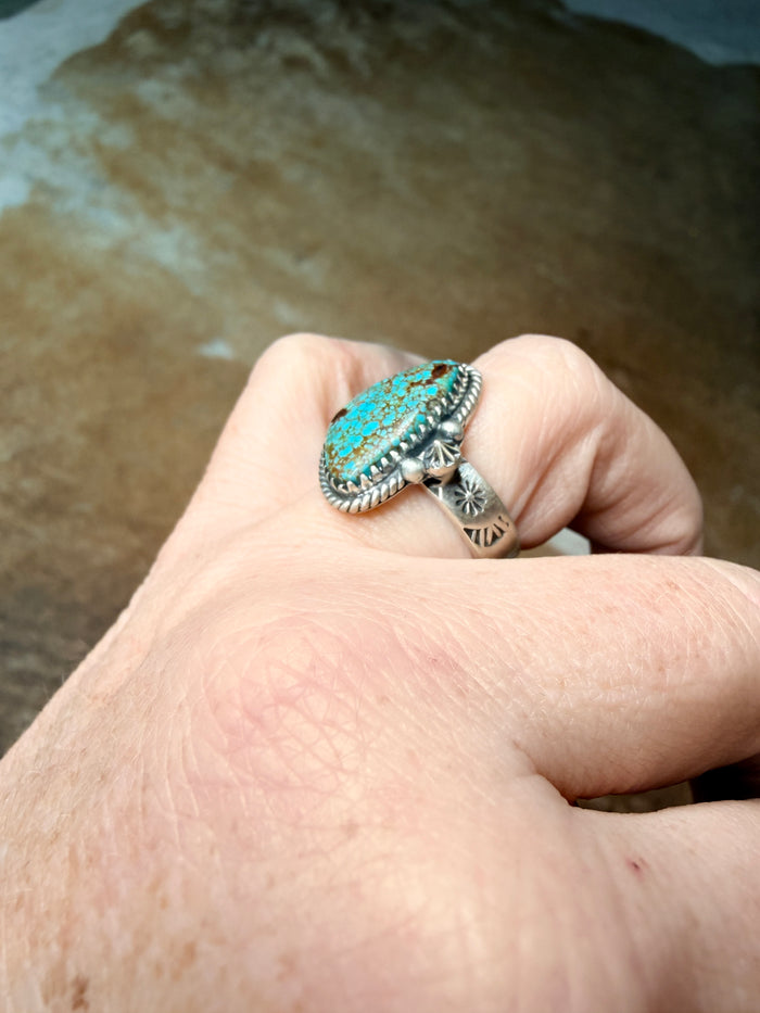 HANDMADE STERLING SILVER NUMBER 8 TURQUOISE ADJUSTABLE RING * non- native*