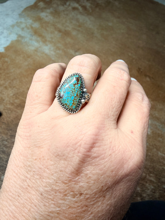 HANDMADE STERLING SILVER NUMBER 8 TURQUOISE ADJUSTABLE RING * non- native*