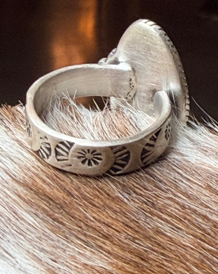HANDMADE STERLING SILVER NUMBER 8 TURQUOISE ADJUSTABLE RING * non- native*
