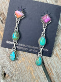 Handmade Sterling Silver, Pink Dream and Turquoise Post Dangle Earrings