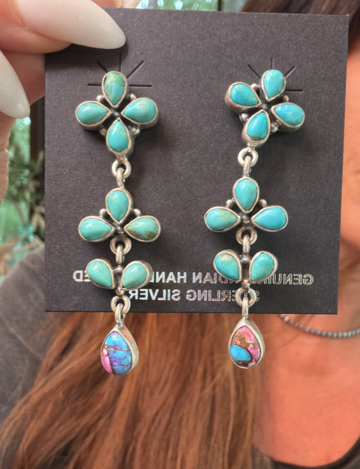 Handmade Sterling Silver Pink Dream Mojave, Natural Turquoise Earrings