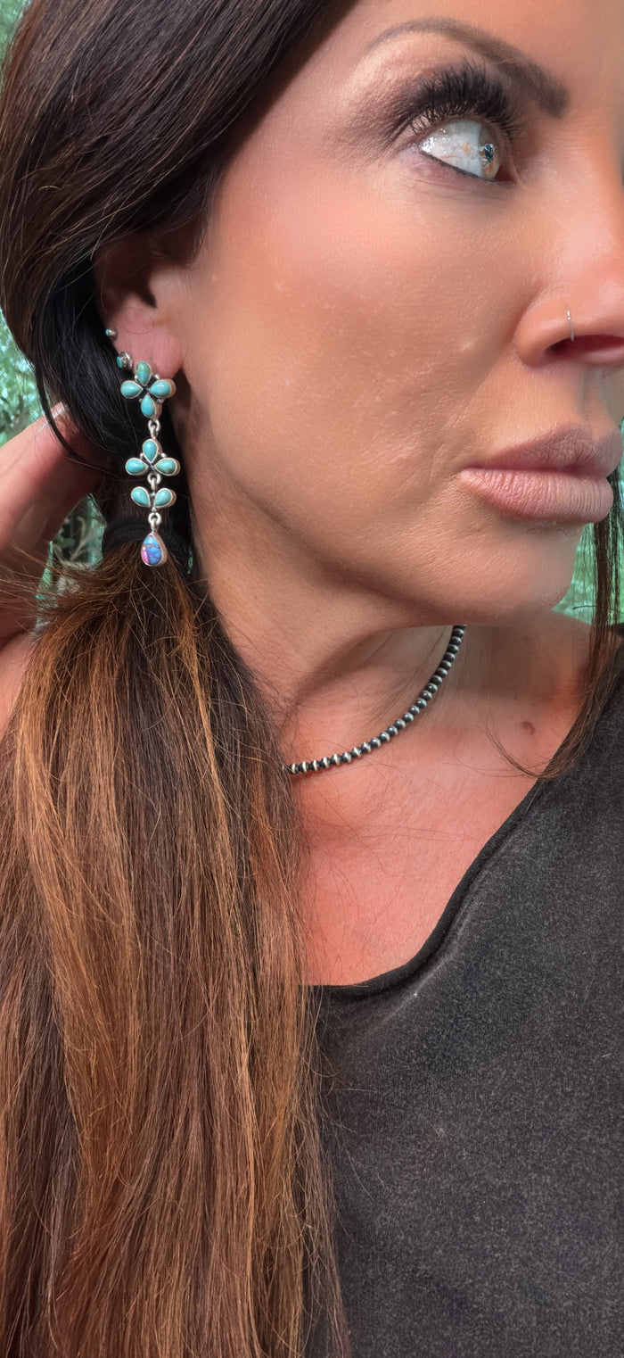 Handmade Sterling Silver Pink Dream Mojave, Natural Turquoise Earrings