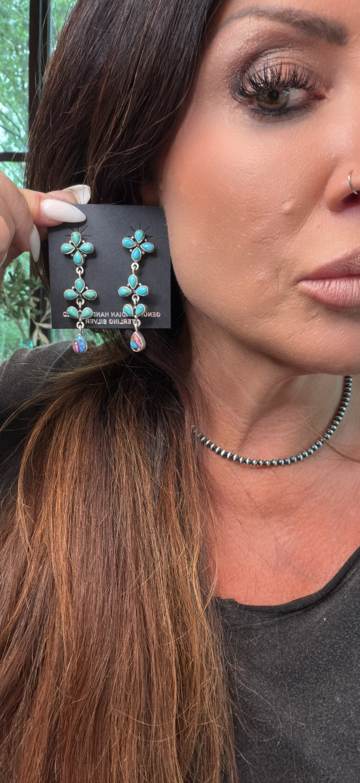 Handmade Sterling Silver Pink Dream Mojave, Natural Turquoise Earrings