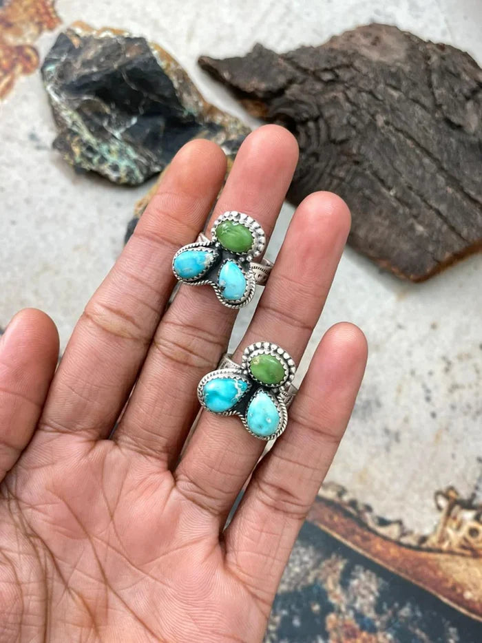 HANDMADE STERLING SILVER SONORAN WITH WHITE TURQUOISE ADJUSTABLE RING