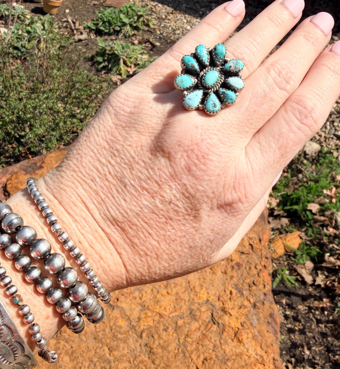 HANDMADE STERLING SILVER WHITE WATER ADJUSTABLE RING