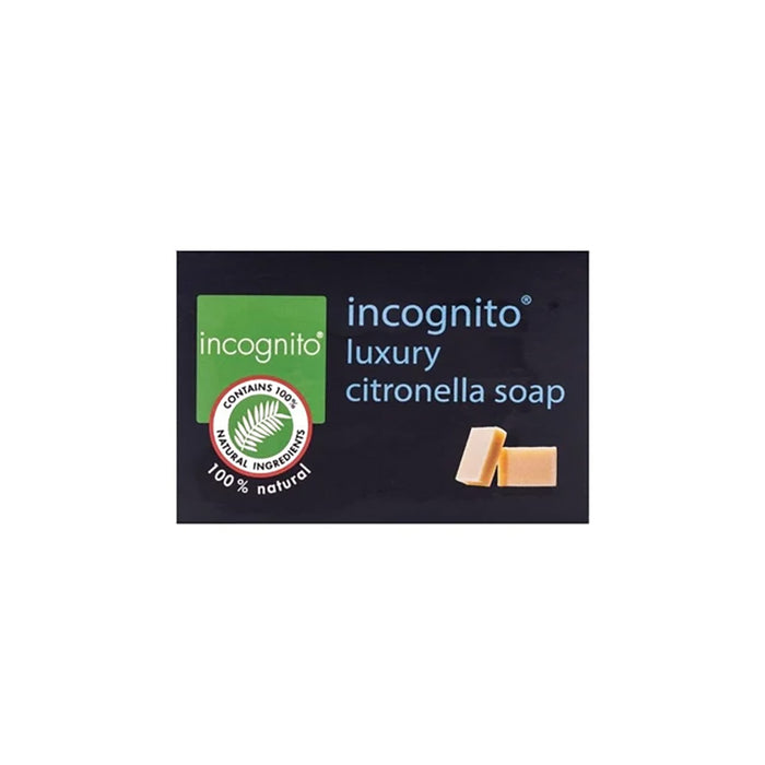 Incognito luxury citronella soap packaging on a white background.