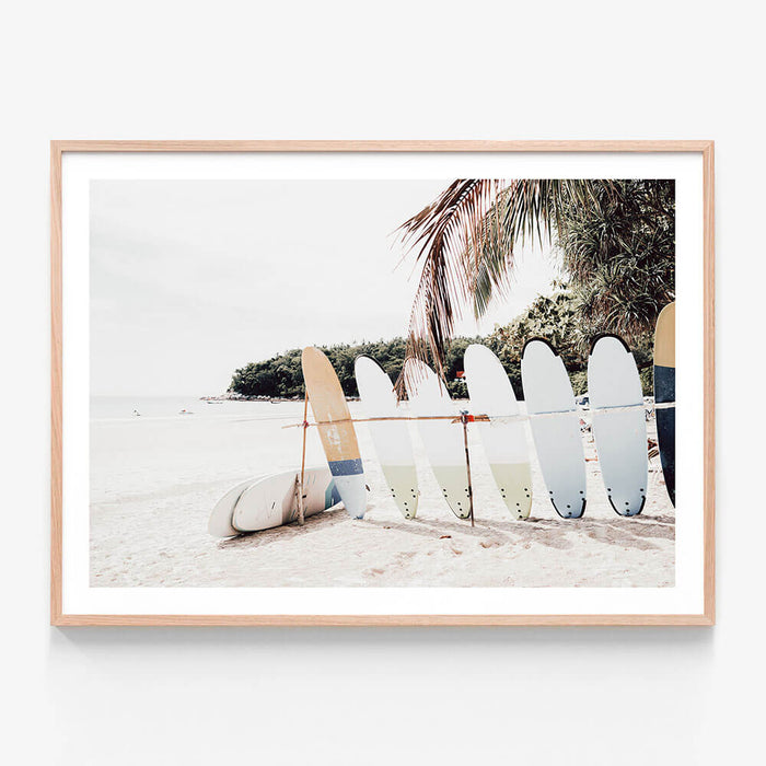Island Surf wall art print in oak frame