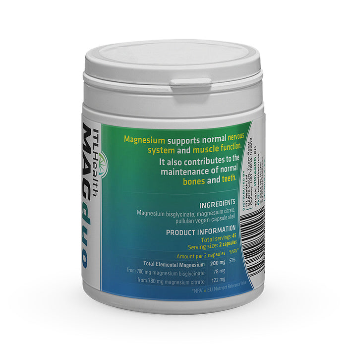 ITL MAGduo - Magnesium Bisglycinate & Citrate Blend label