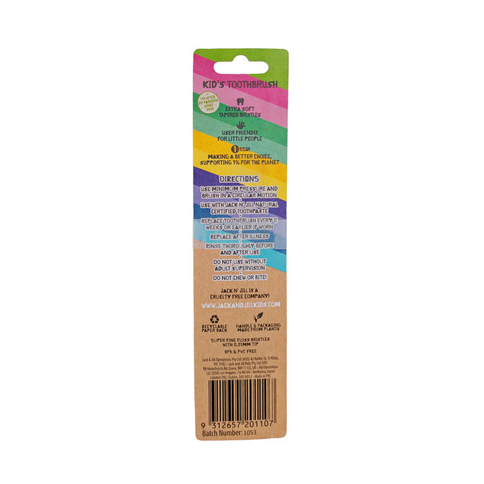Jack N' Jill kids toothbrush back packaging with instructions.