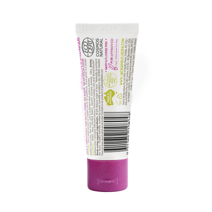 A 50g tube of Jack 'N' Jill Natural Certified Toothpaste in the Berries & Cream flavour.